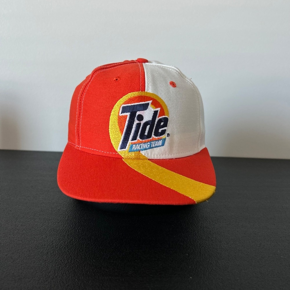 Vintage 90s Tide Racing Team Hat Cap Snap Back Adjustable Orange Nascar USA Made